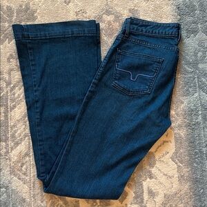 KIMES RANCH WOMEN'S LOLA DARK INDIGO WASH MID RISE FLARE LEG TROUSER JEANS